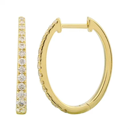 angel wing earrings for women -14K Yellow Gold Tapered Diamond Hoop Earrings