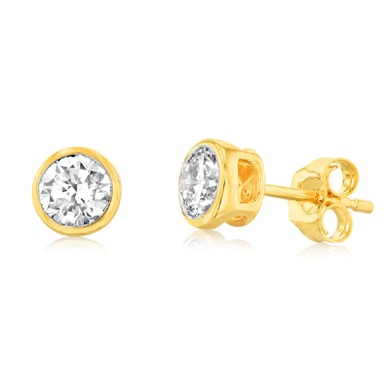 angel wing earrings for women -Luminesce Lab Grown 9ct Yellow Gold 1 Carat Diamond Bezel Set Earrings