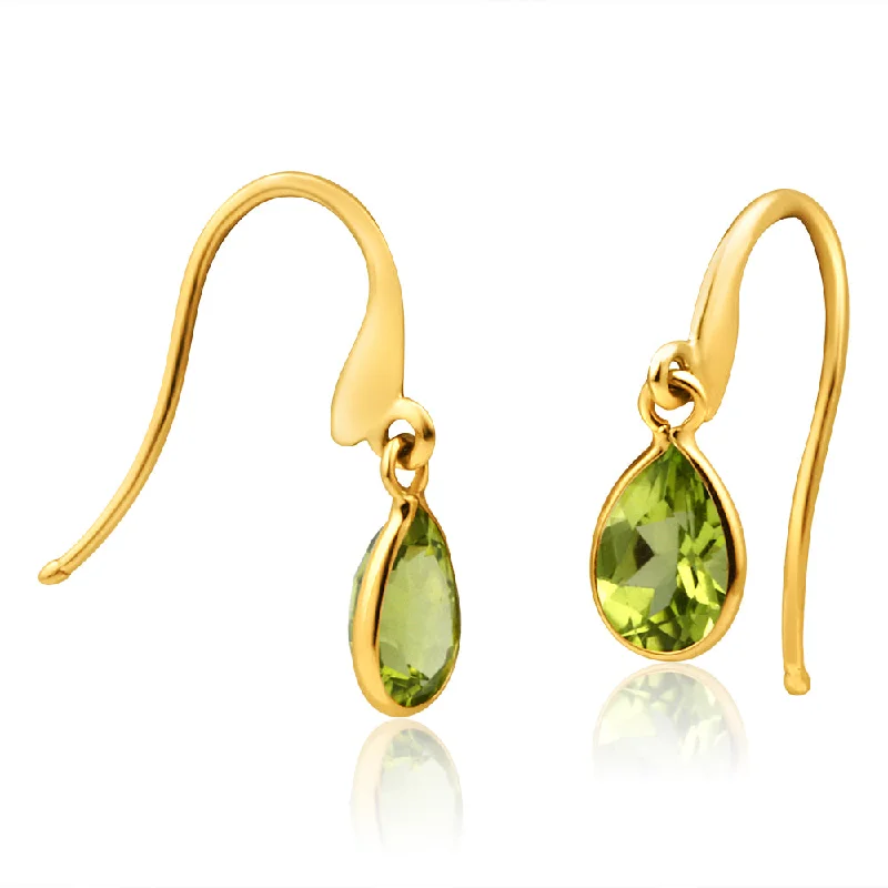 designer earrings for women -9ct Yellow Gold Alluring Peridot Drop Earrings