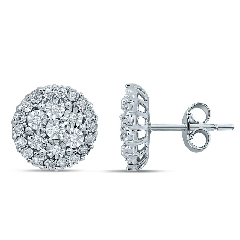 moonstone earrings for women -Silver 1/4 Carat Diamond Stud Earrings with 50 Brilliant Diamonds