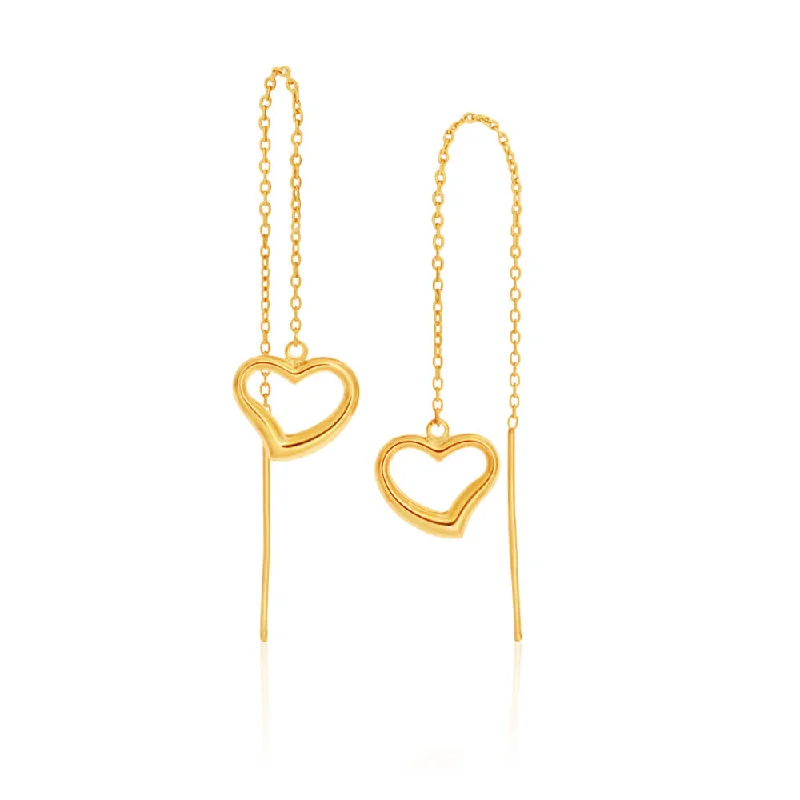 rose gold earrings for women -9ct Yellow Gold Silver Filled Heart Thread Drop Earrings