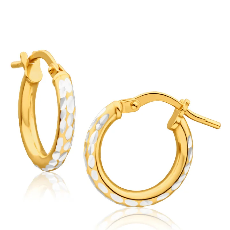 floral earrings for women -9ct Yellow Gold Silver Filled 10mm Hoop Earrings With Diamond Cut Feature