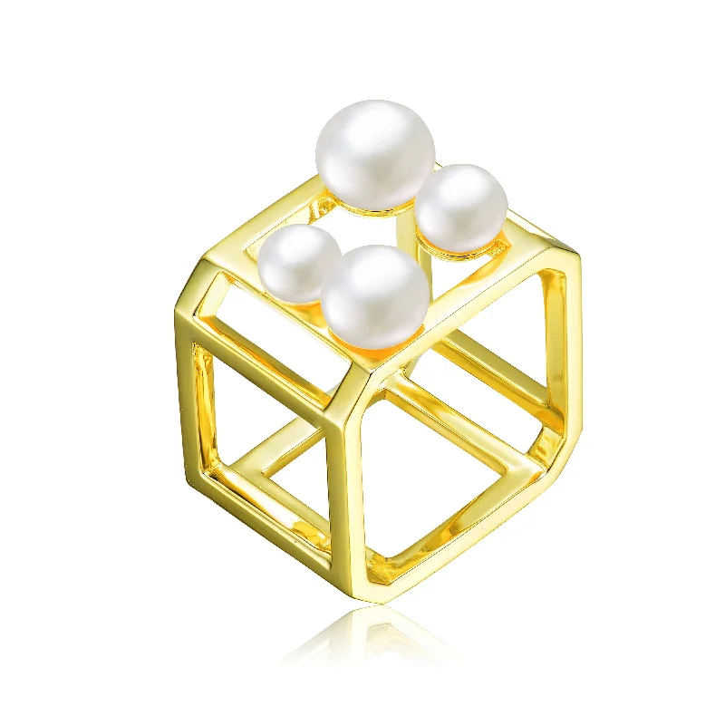 white gold rings for women -Delphine Four Pearl Golden Geometric Ring