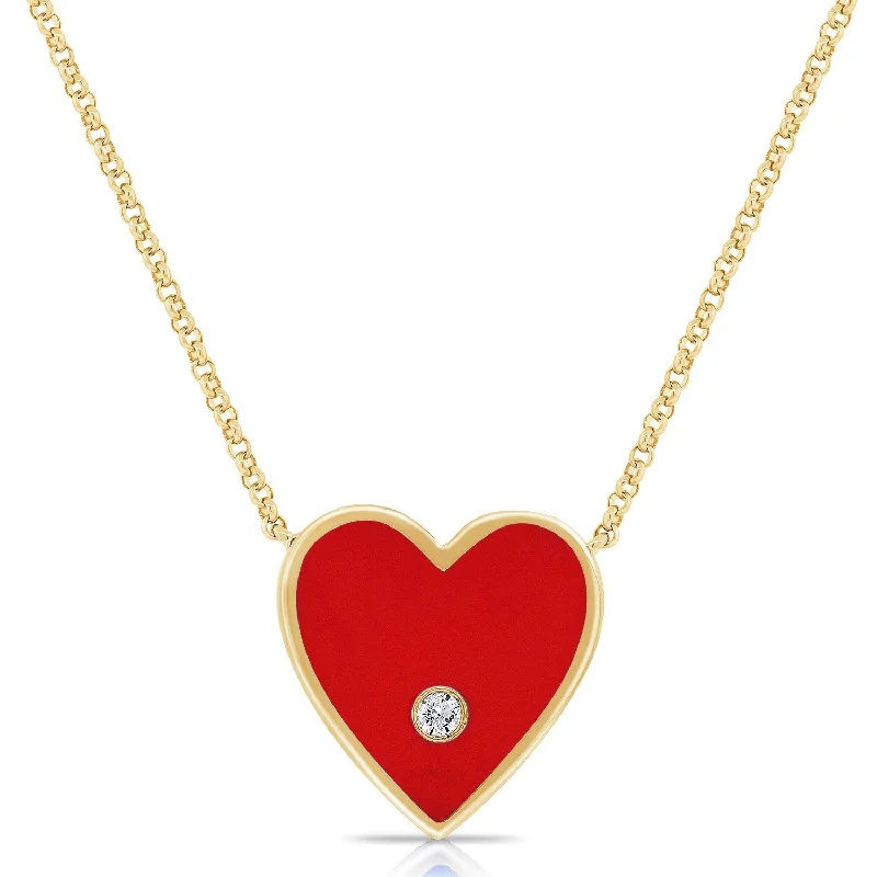 custom engraving necklaces for women -Red Heart & Diamond Chain made in 14K Gold