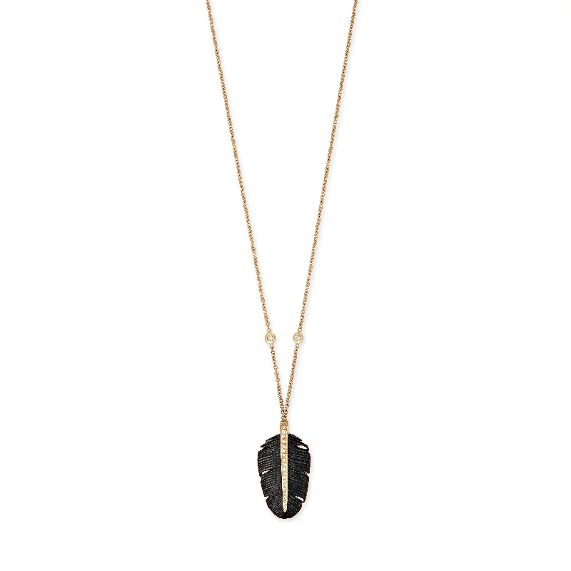 black onyx necklaces for women -SMALL PAVE DIAMOND FEATHER NECKLACE