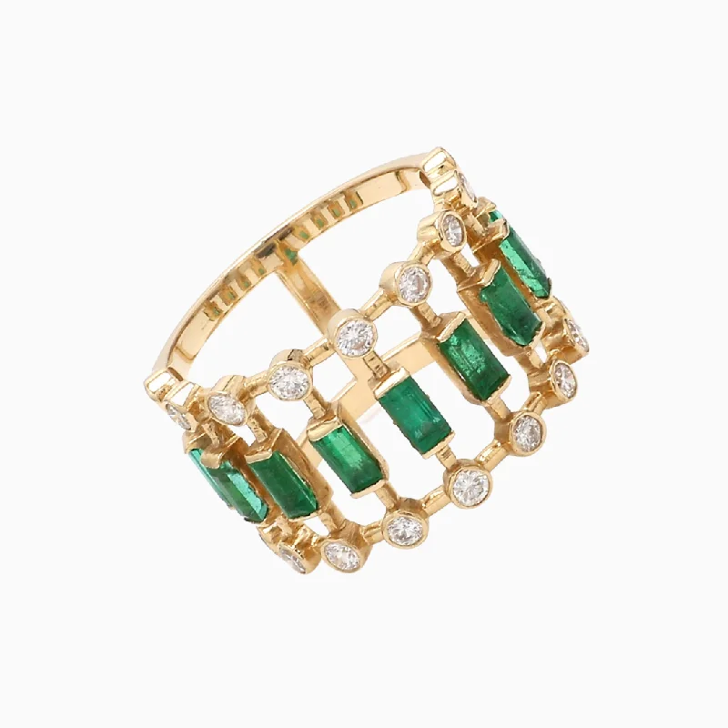 fine jewelry rings for women -Dot Dash Emerald Ring