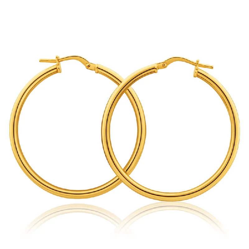 screw back earrings for women -9ct Yellow Gold Silver Filled Gypsy 30mm Hoop Earrings