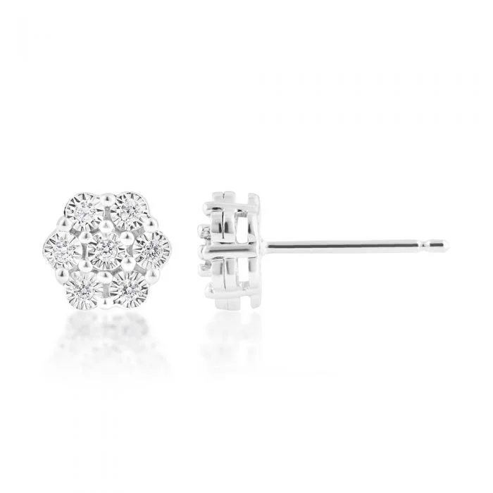 gold chain earrings for women -0.10 Carat Diamond Stud Earrings in Sterling Silver