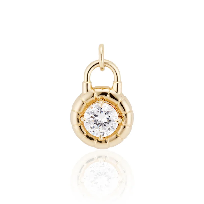 gold charm necklaces for women -DIAMOND SOLITAIRE PADLOCK PENDANT