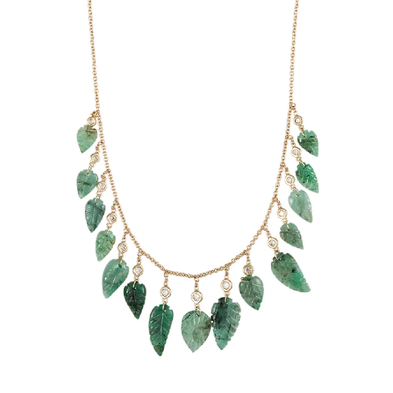 fashion statement necklaces for women -15 EMERALD LEAF AND DIAMOND DROP SHAKER NECKLACE