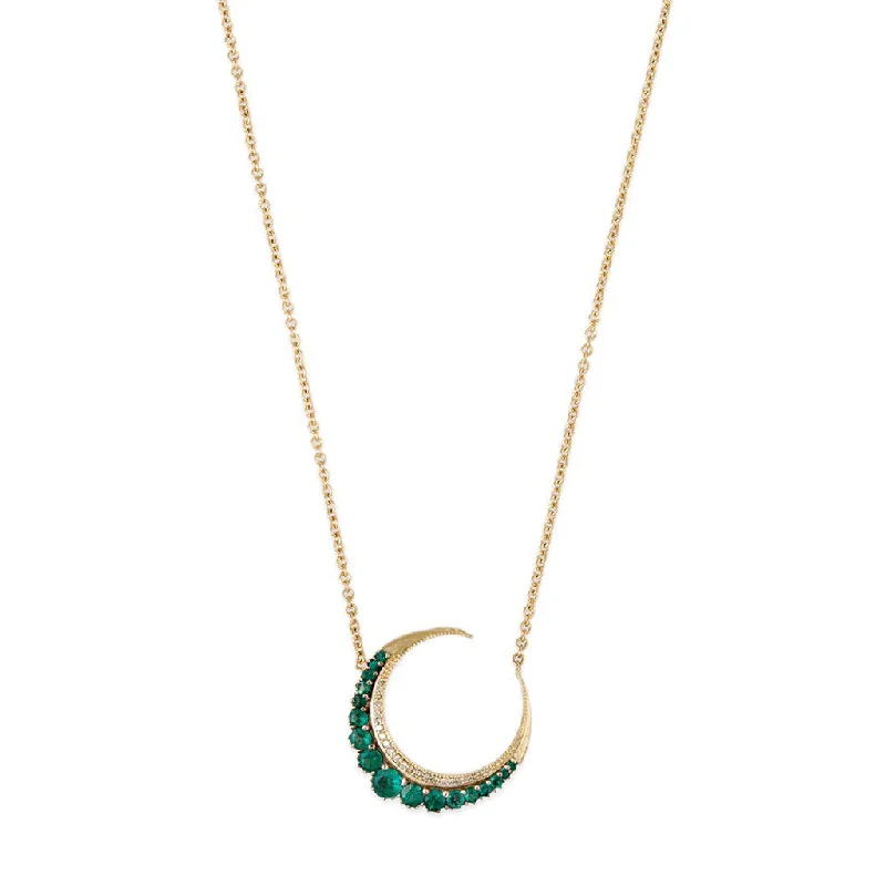 tourmaline necklaces for women -SMALL EMERALD CRESCENT MOON NECKLACE