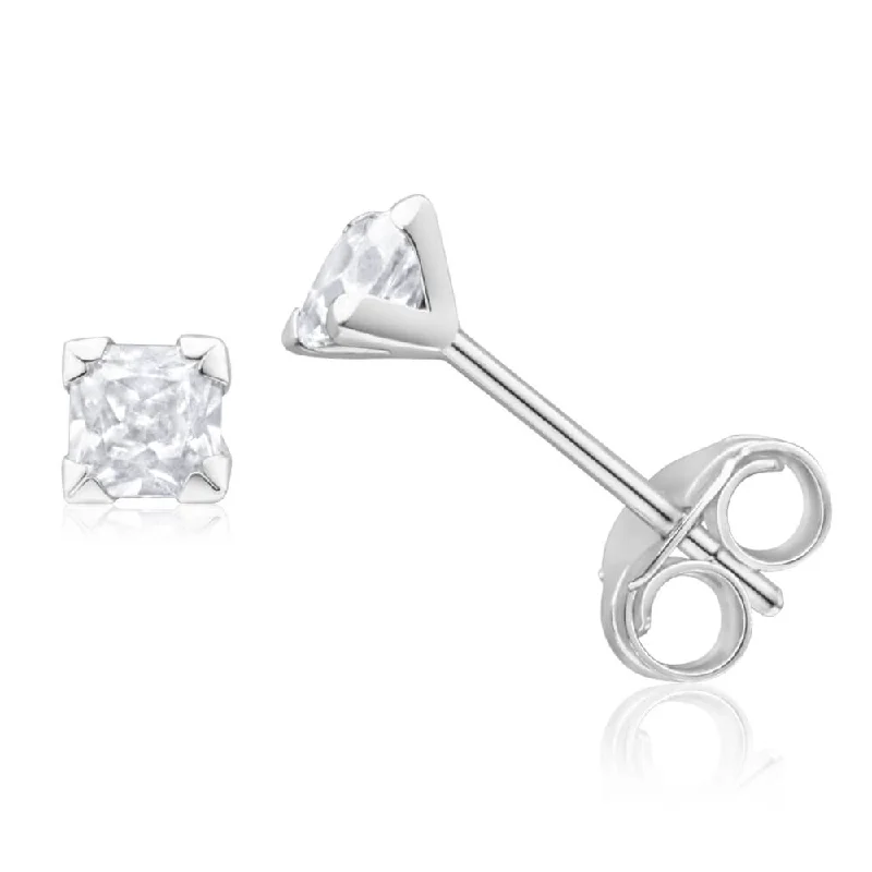 heart earrings for women -9ct White Gold 3mm Princess Cut Cubic Zirconia Stud Earrings