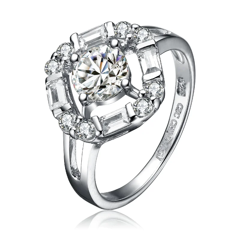 layered rings for women -CZ Sterling Silver Rhodium Plated Ring