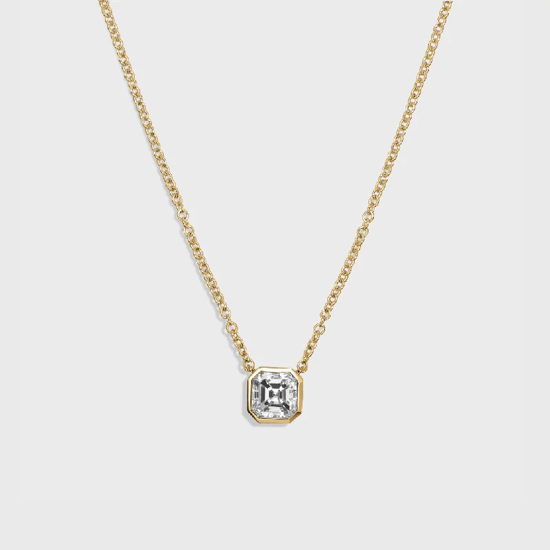 initial necklaces for women -Bezel Set Asscher Cut Pendant