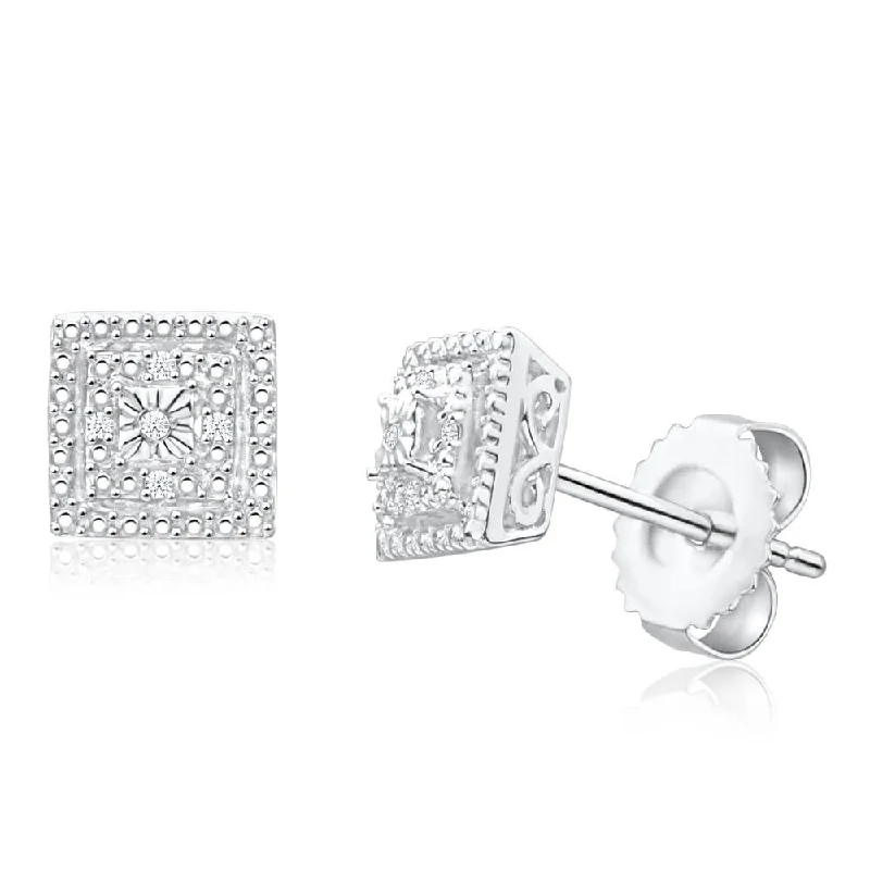 small stud earrings for women -Sterling Silver Brilliant Cut Diamond Stud Earrings