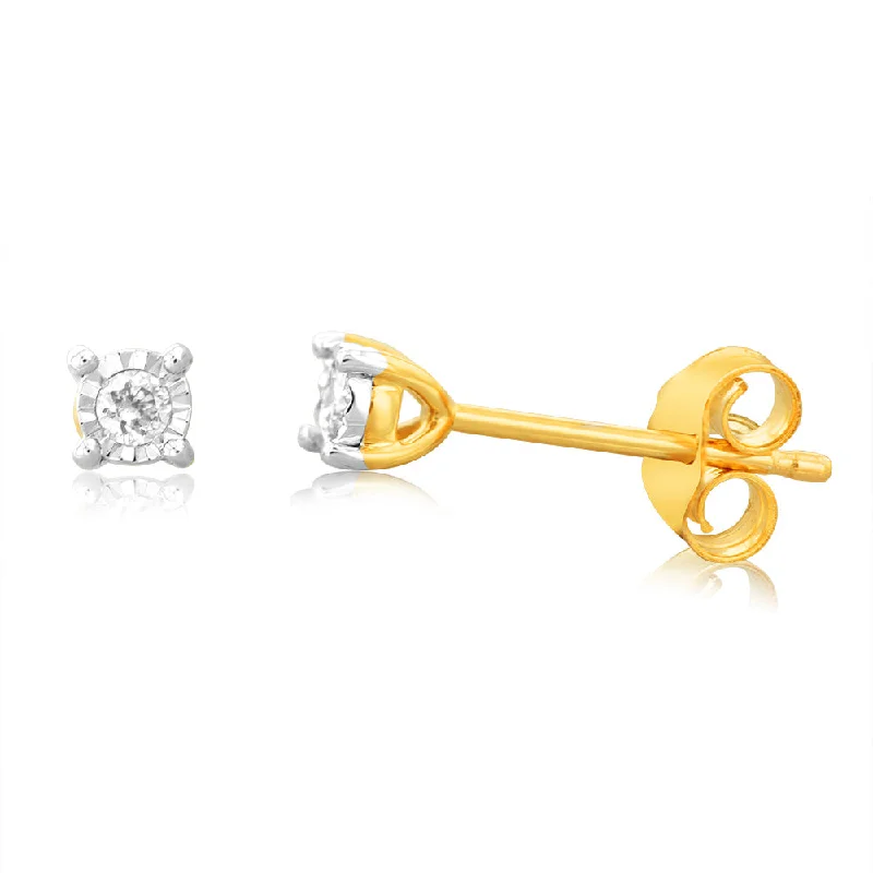 emerald earrings for women -9ct Yellow Gold 0.05 Carat Diamond Stud Earrings with Disc Setting