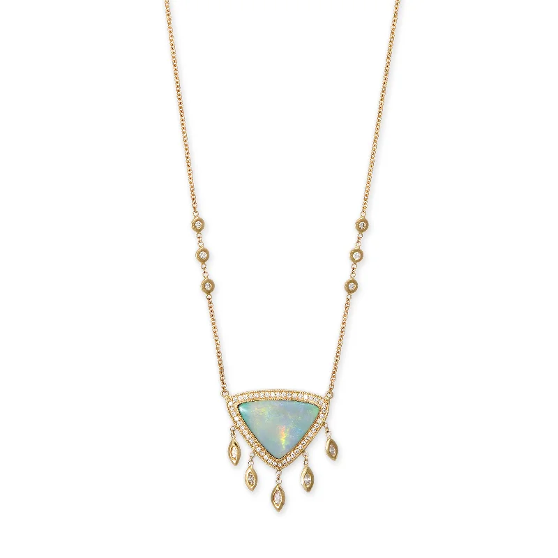 mother of pearl necklaces for women -PAVE OPAL TRILLION + 5 MARQUISE DIAMOND SHAKER NECKLACE