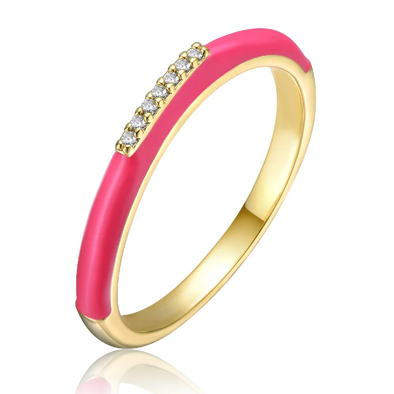 hypoallergenic rings for women -Coralie Hot PInk Enamel Slim Stacking Band Ring