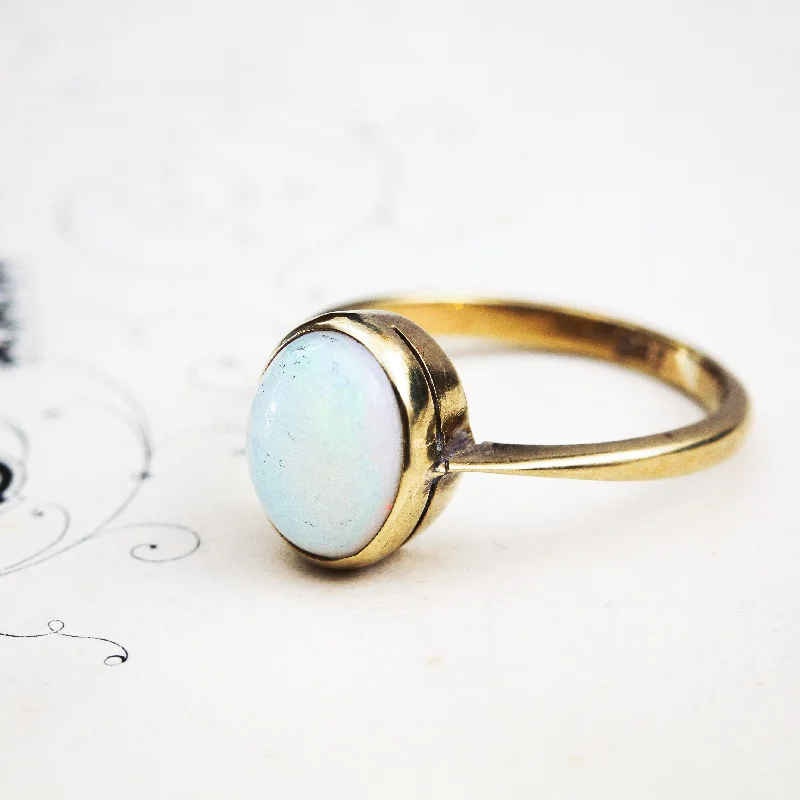 adjustable gemstone rings for women -Milky Pink Vintage Crystal Opal Ring