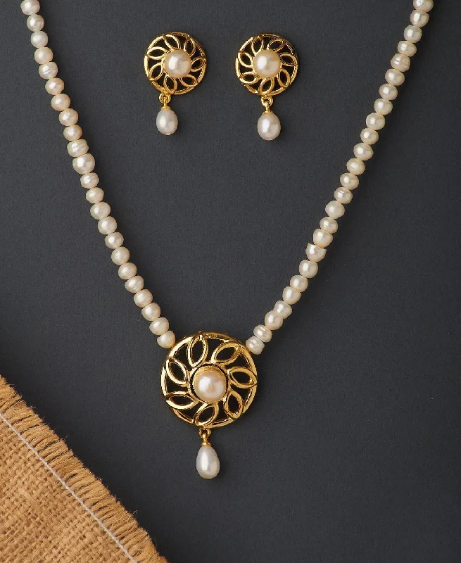 adjustable necklaces for women -Floral Real Pearl Necklace Set