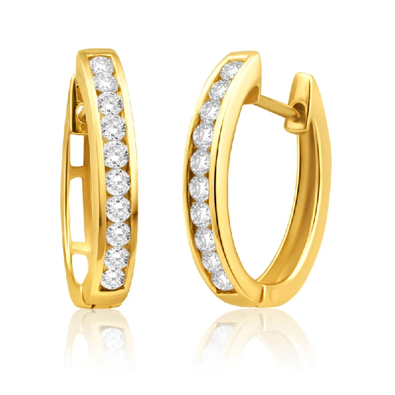 white gold earrings for women -9ct Yellow Gold Stylish Diamond Hoop Earrings