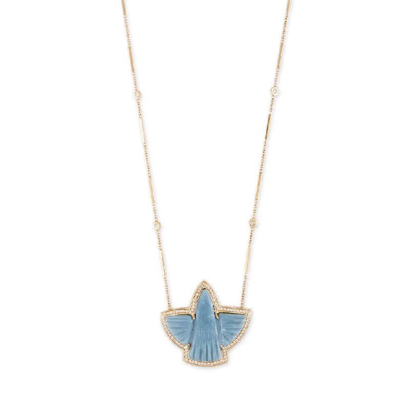 minimalist bar necklaces for women -BLUE OPAL PAVE THUNDERBIRD NECKLACE