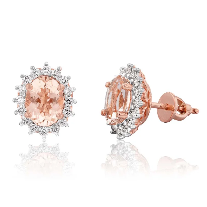 celestial earrings for women -9ct Rose Gold 1.20ct Morganite and Diamond Studs Earrings