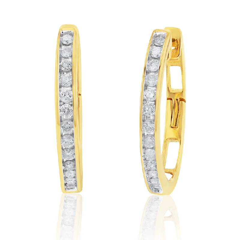 pearl drop earrings for women -9ct Yellow Gold 1/4 Carat Hoop Earrings with 26 Diamonds