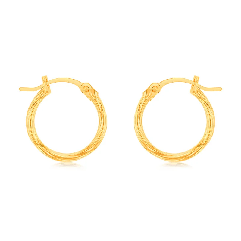 lightweight gold earrings for women -9ct Yellow Gold Twist 10mm Hoop Earrings