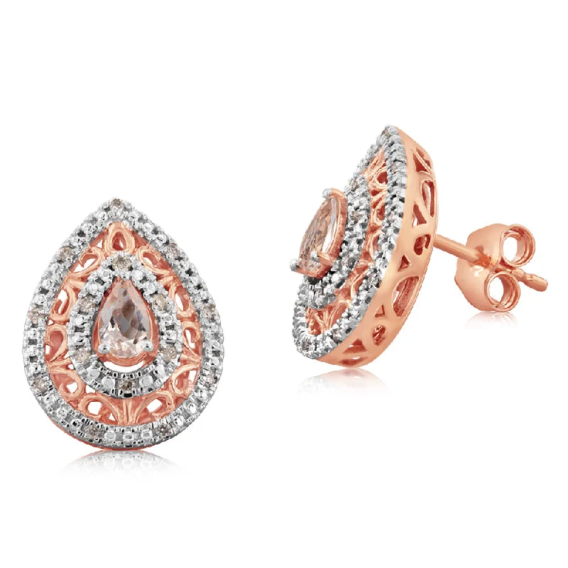 infinity earrings for women -9ct Rose Gold Diamond And Morganite Stud Earrings