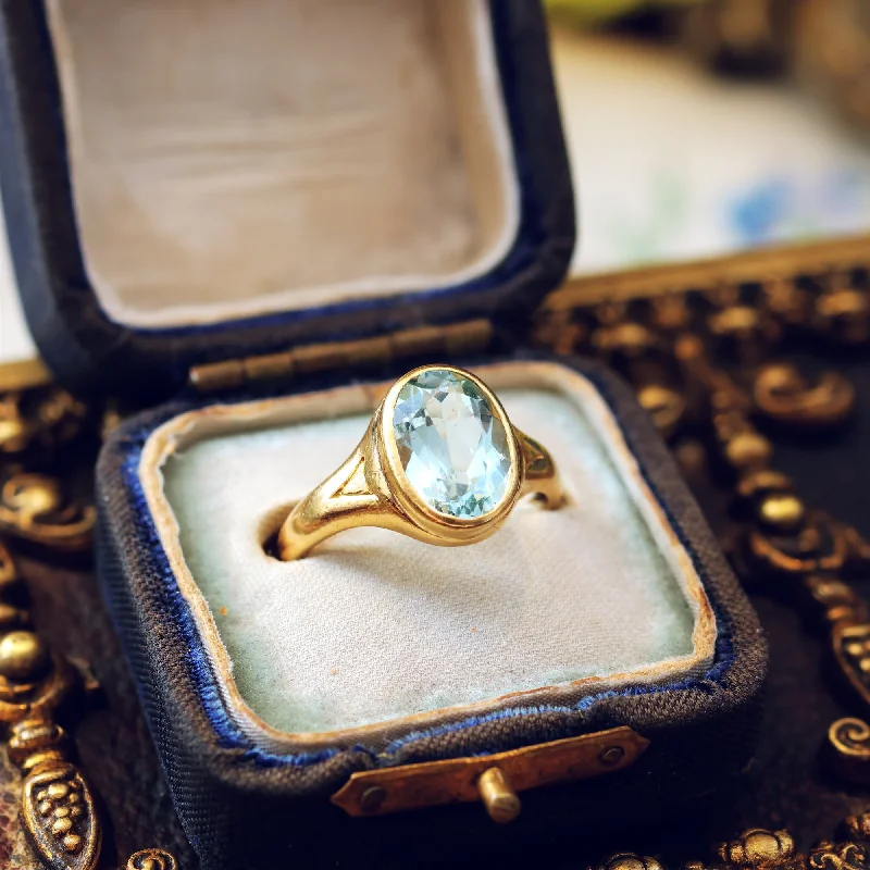 personalized rings for women -Beautiful Vintage Date 1923 Aquamarine Gold Ring