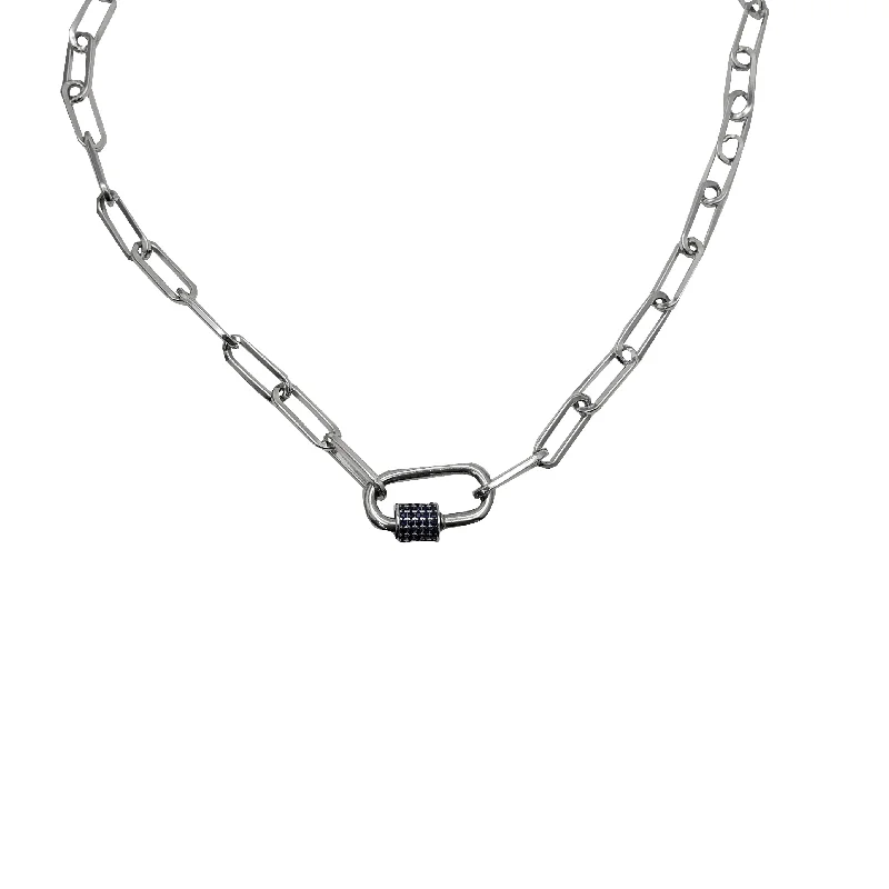 silver necklaces for women -Paperclip Chain with Carabiner Clasp (Silver)