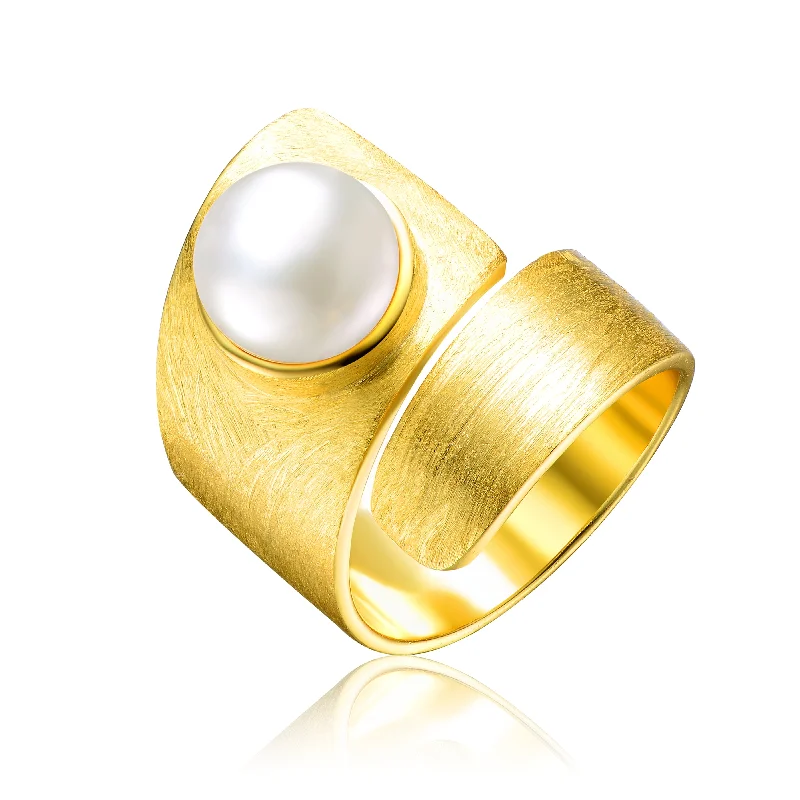 platinum engagement rings for women -Delphine Brushed Maxi Crossover Pearl Ring