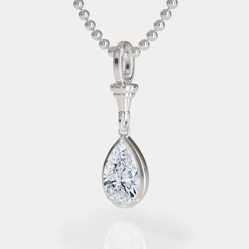 white gold necklaces for women -Ball Chain Pear Diamond Pendant