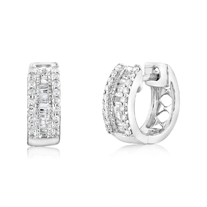 drop earrings for women -Sterling Silver 1/5 Carat Hoop Earrings with 60 Natural Round and Tapered Diamonds