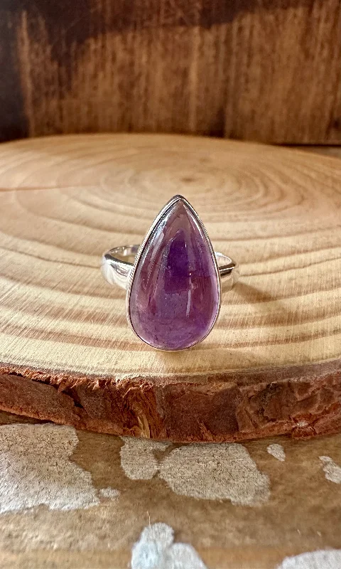 ring sets for women -SLIM TEARDROP Amethyst Sterling Silver Ring • Size 7