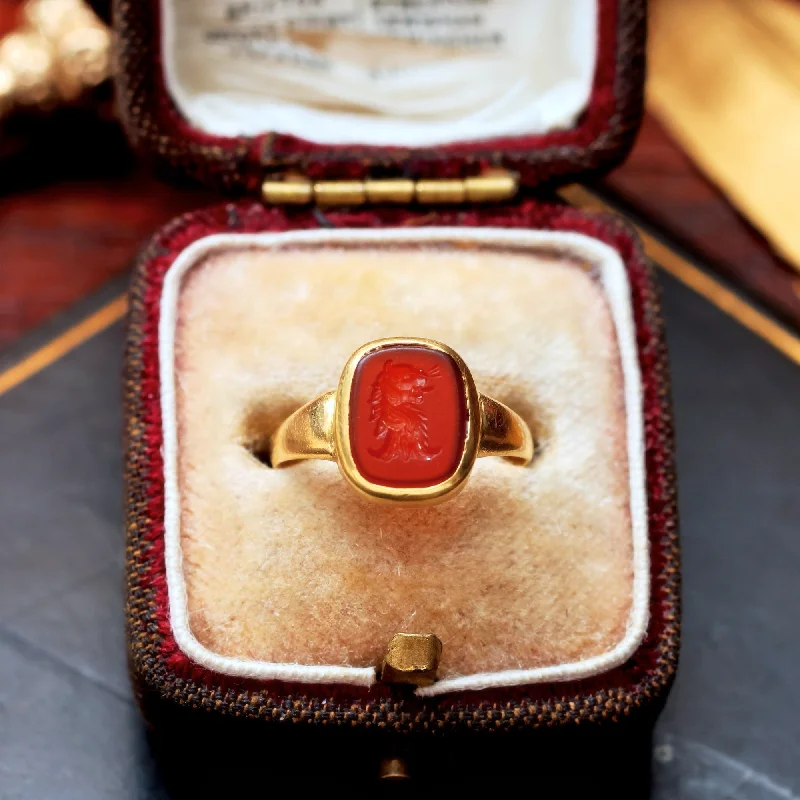 luxury rings for women -Antique Carnelian Lion Intaglio Signet Ring