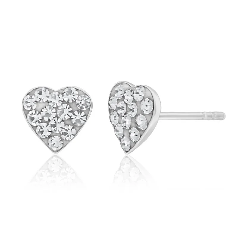 hoop earrings for women -Sterling Silver Crystal White Heart Stud Earrings