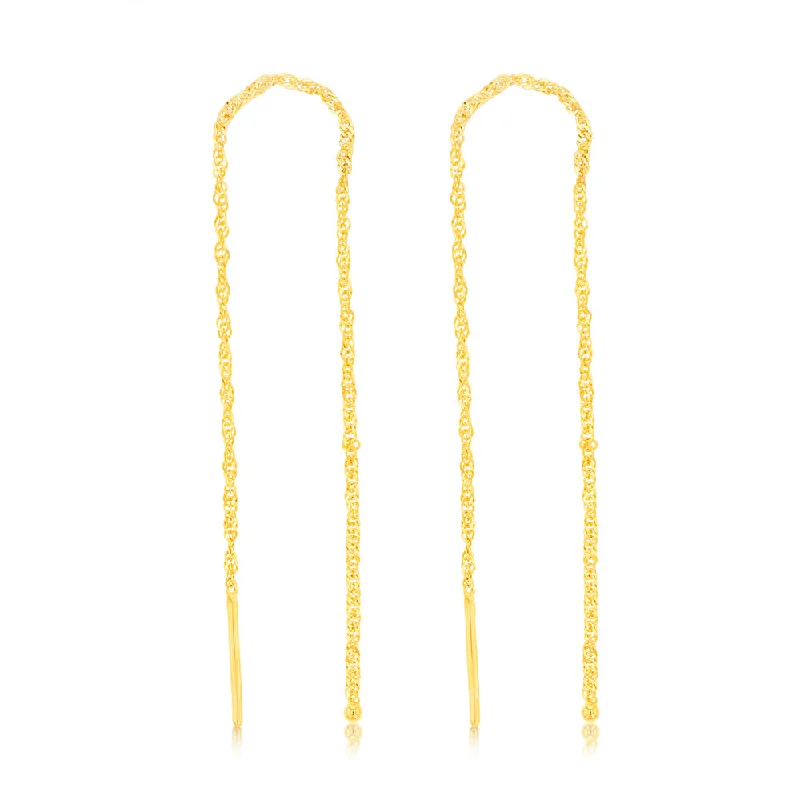 gold earrings for women -9ct Yellow Gold Singapore Chain Threader Drop Earrings