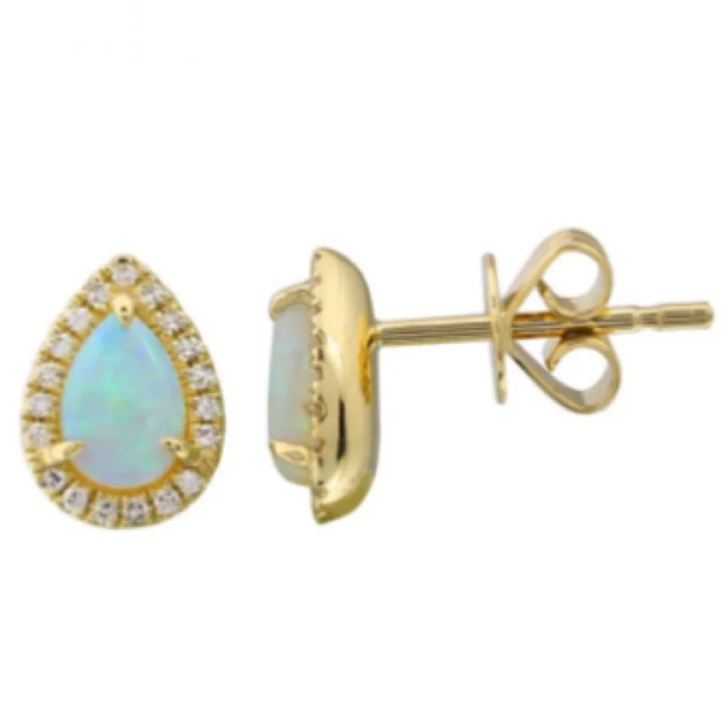 cluster earrings for women -14K Yellow Opal Stud Earrings With Diamond Halo