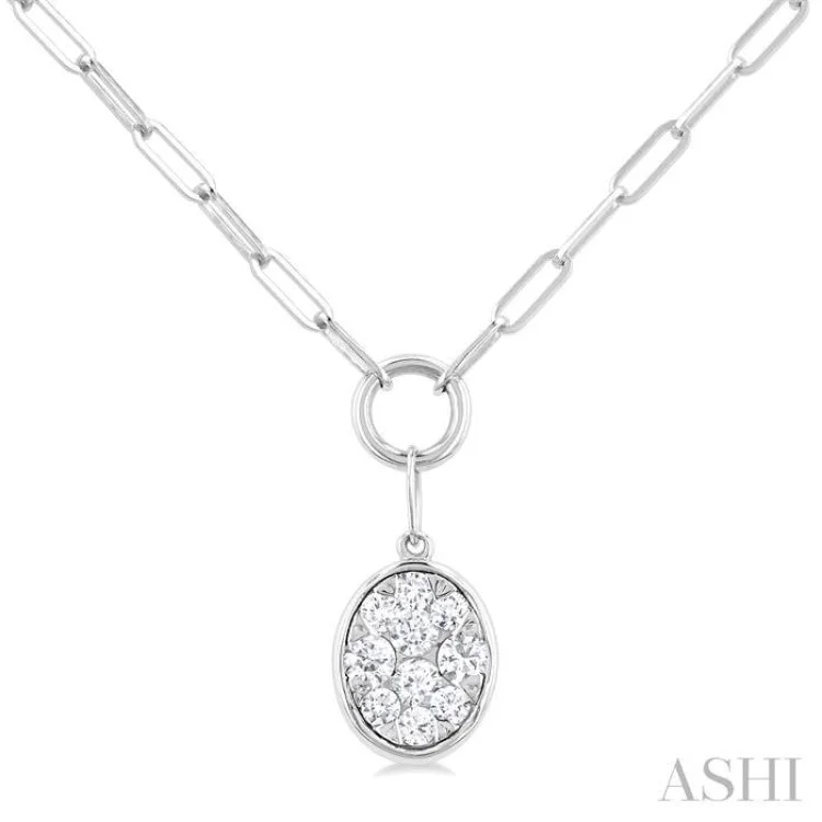 platinum diamond necklaces for women -1/4 ctw Lovebright Oval Shape Round Cut Diamond Paper Clip Necklace in 14K White Gold