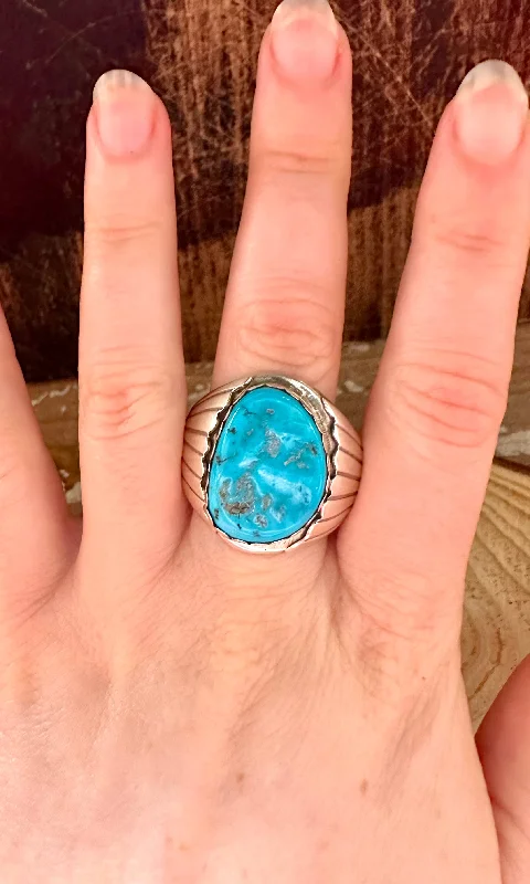 rose gold rings for women -ALVERY SMITH NAVAJO Green Turquoise Ring • Size 13