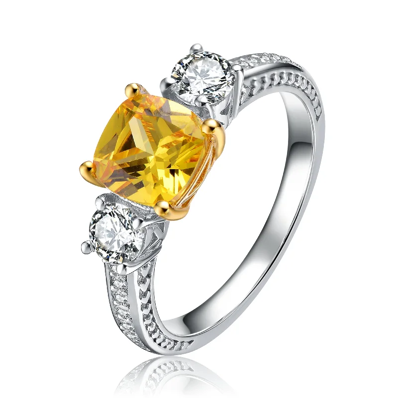 sapphire rings for women -Sterling Silver Yellow Cubic Zirconia Brilliant Cut Ring (Large)