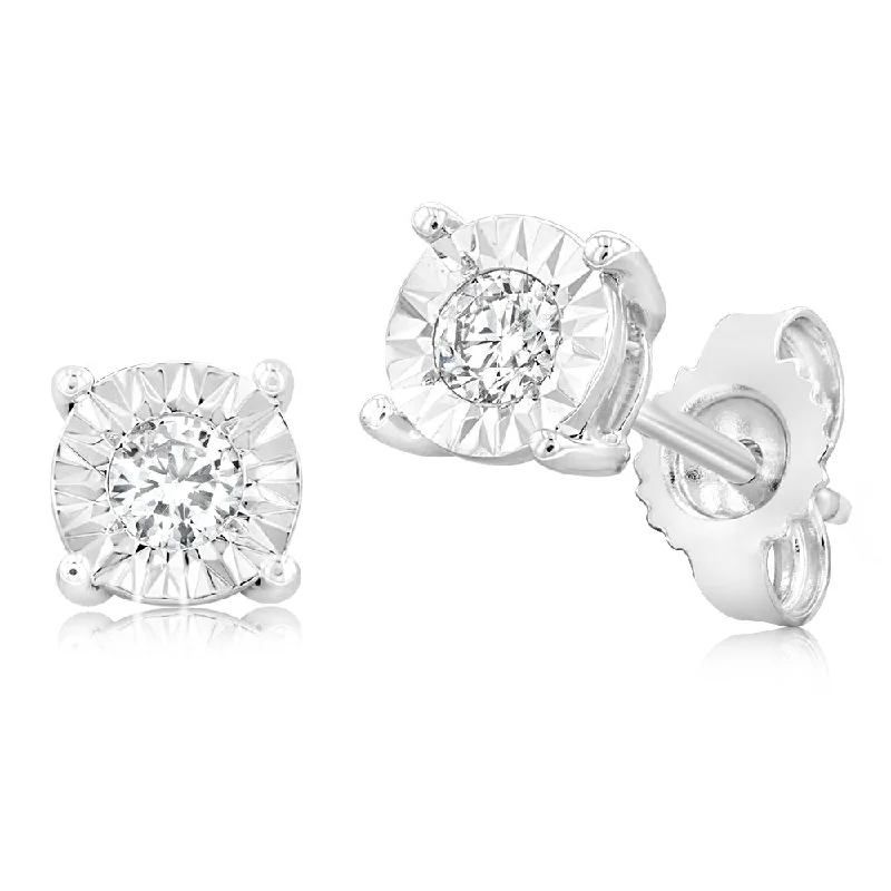 handmade earrings for women -1/10 Carat Diamond Solitaire Stud Earrings in Sterling Silver