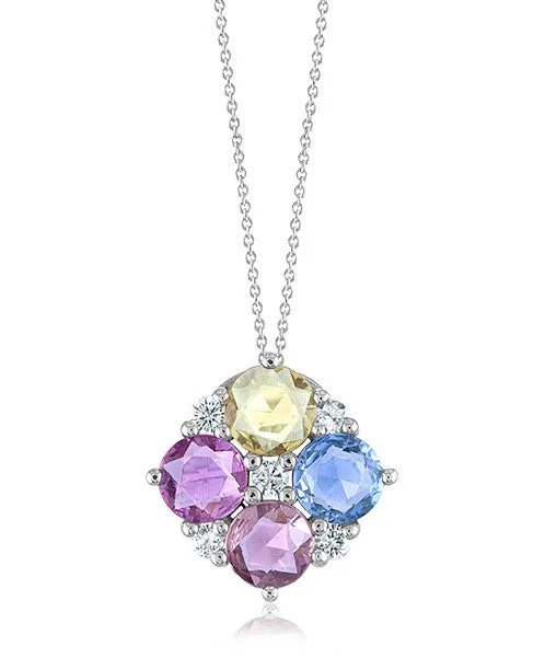 chevron necklaces for women -Multi-Color Sapphire Pendant with Diamonds