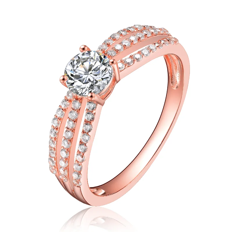 sun and moon rings for women -Noelle Triple Band Rose Gold Solitaire Ring