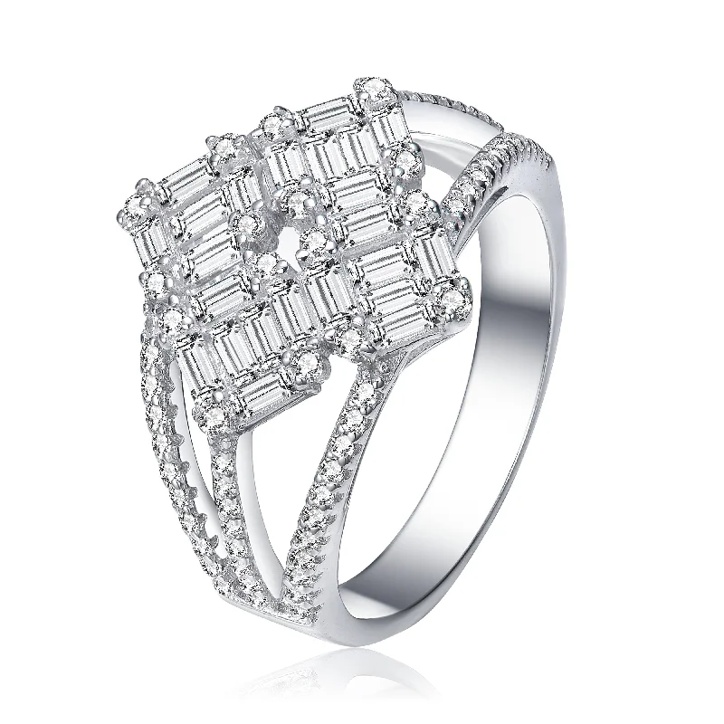 platinum engagement rings for women -Déco Triple Split Cubic Zirconia Limited Edition Ring