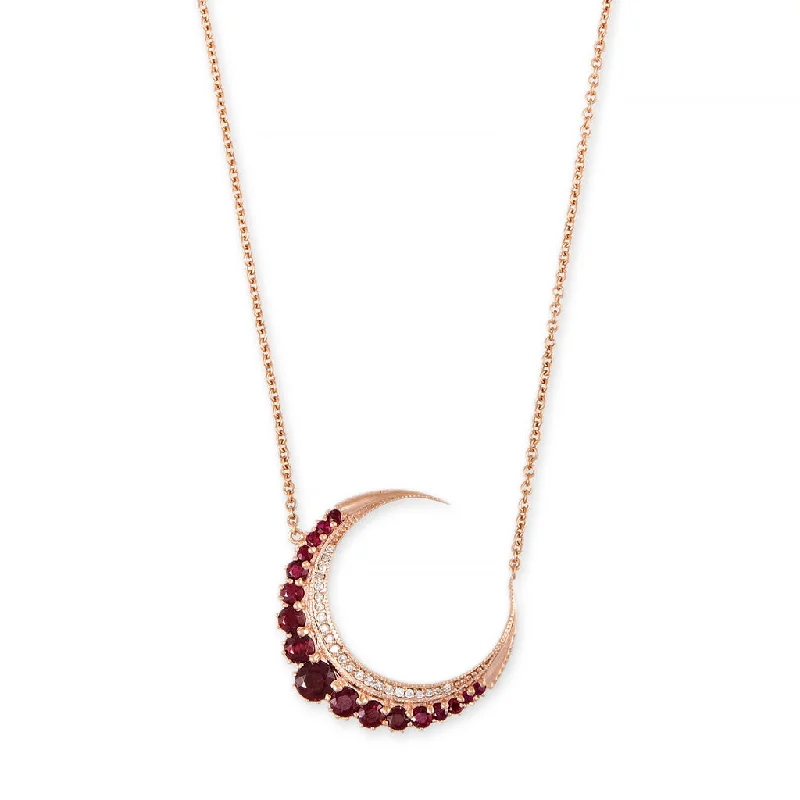 two-tone necklaces for women -LARGE RUBY CRESCENT MOON NECKLACE