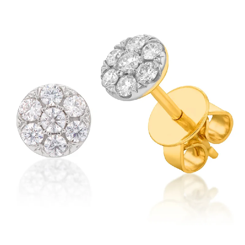 zodiac sign earrings for women -Flawless Cut 1/4 Carat Diamond Cluster Stud Earrings in 9ct Yellow Gold