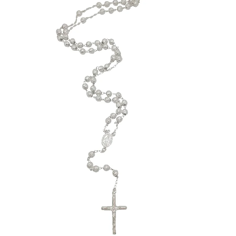 delicate silver necklaces for women -Diamond-Cut Rosary Chain (Silver)